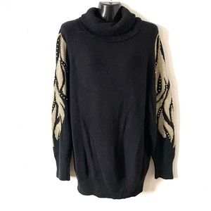 Vtg Eminent blended Silk golden fire beaded turtleneck ribbed knit sweater
